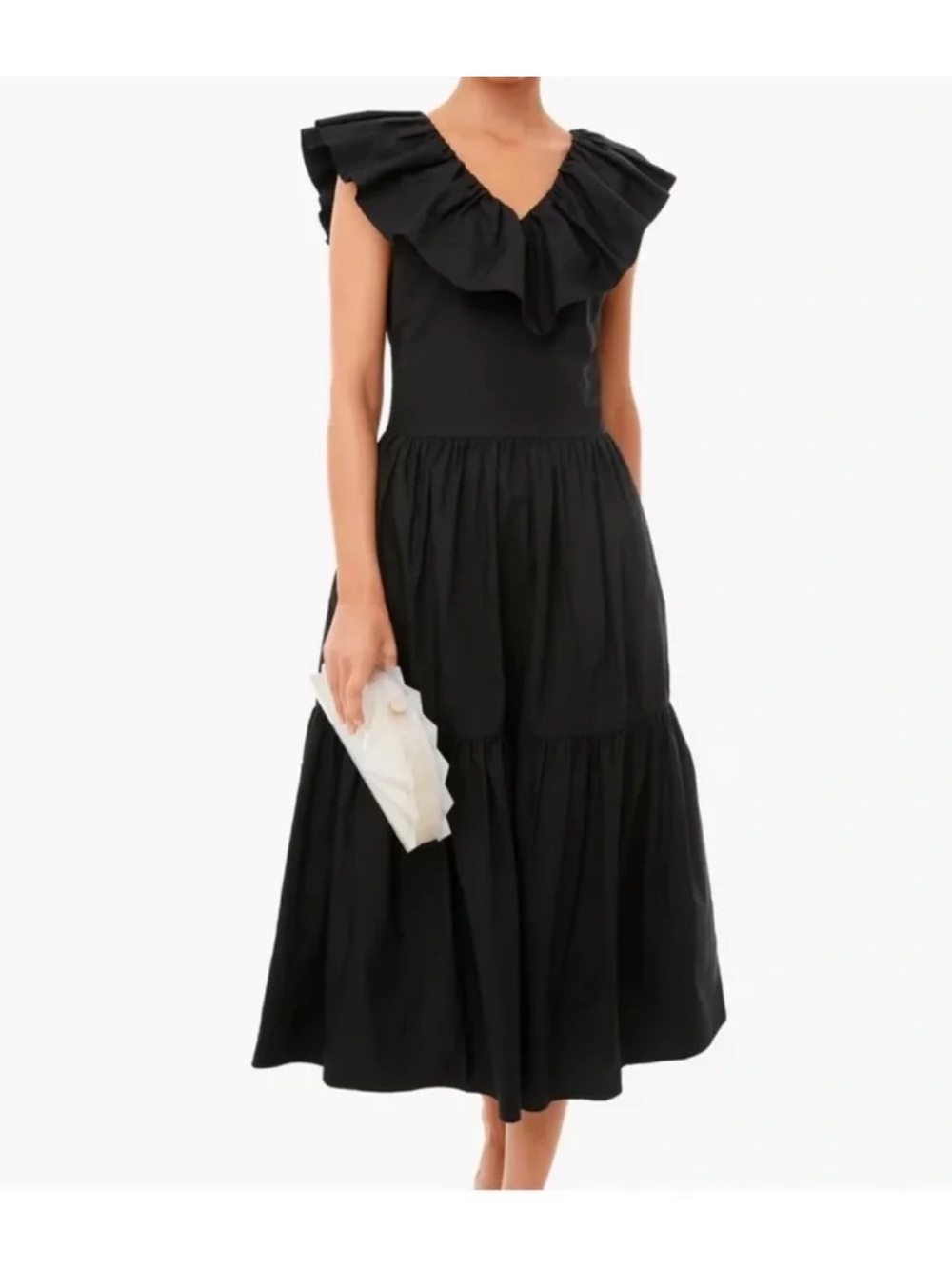 Tuckernuck Hyacinth House Ruffled V-Neck Tiered Midi Dress - Black Womans Small